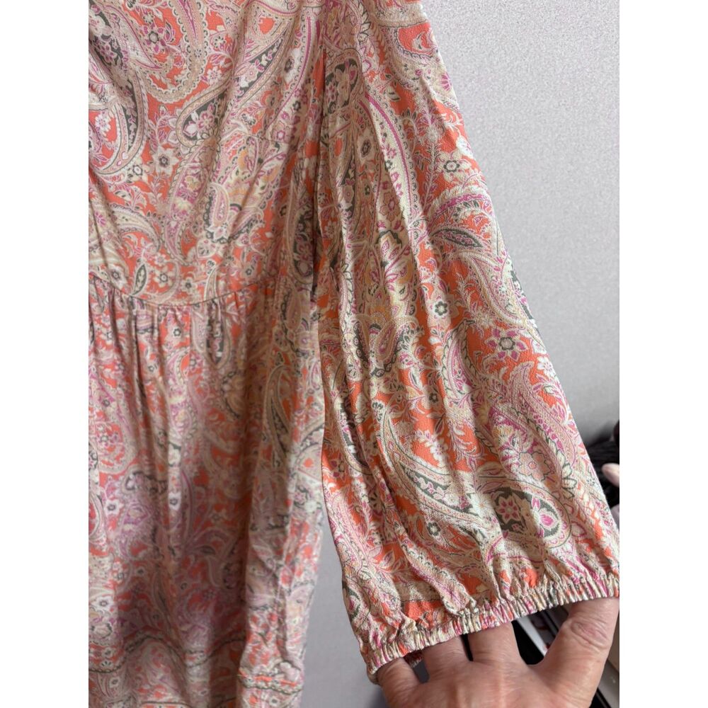 J.Jill Paisley Tiered Babydoll Midi Dress XL Boho Cottage Coastal Coral Pink - Picture 4 of 10